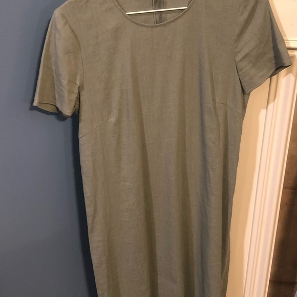 Theory light moss green size 6 linen blend short sleeve dress - Picture 3 of 9